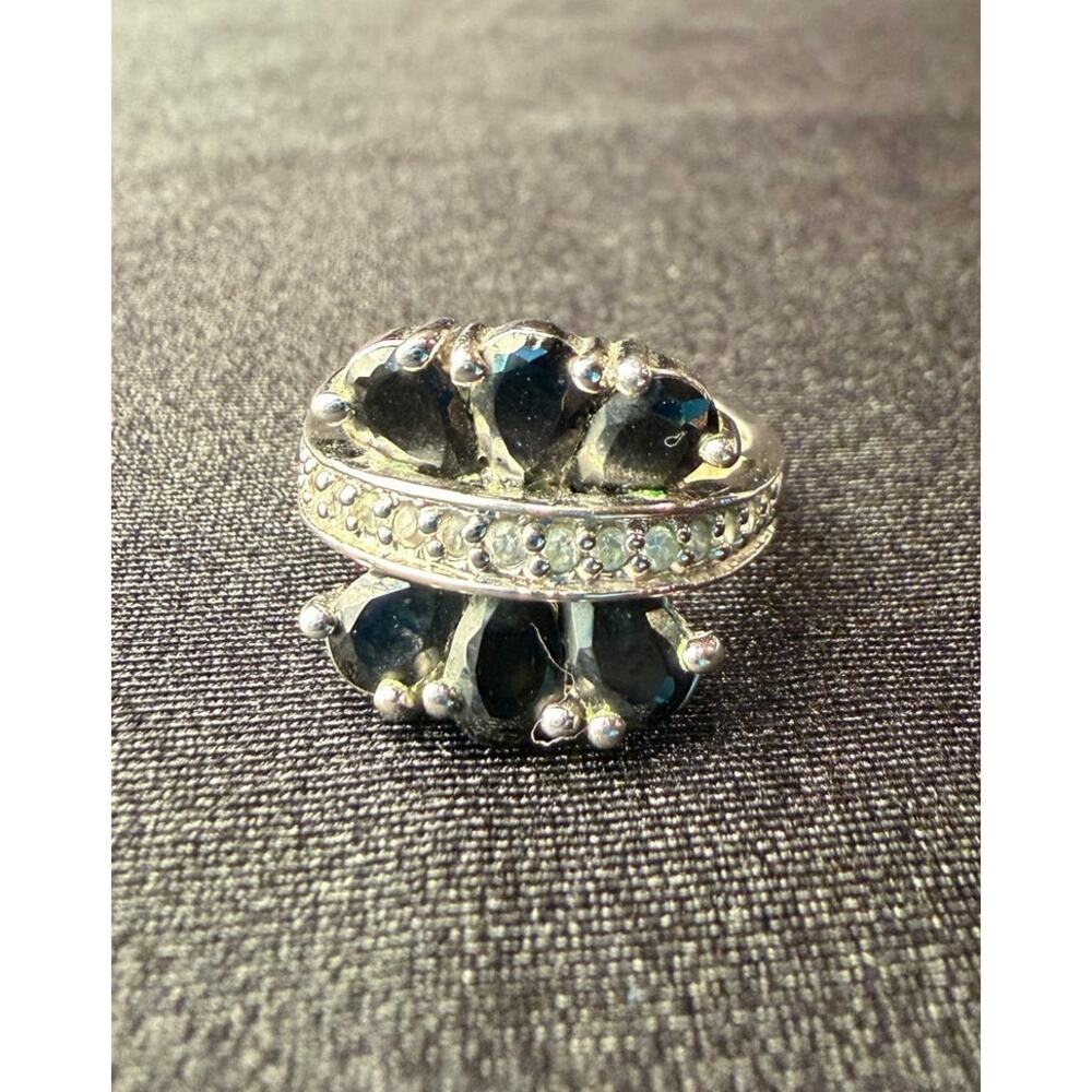 Sterling Silver 925 Blue Sapphire and diamond ring - size 6